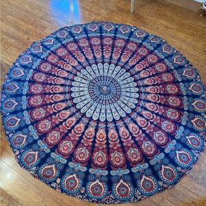 Bohemian Mandala Tapestry in Blue and Red